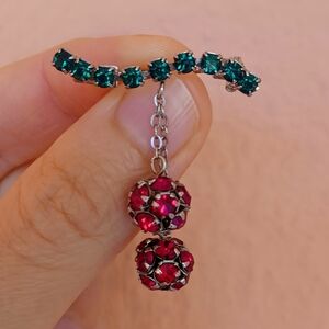 Elegant Green and Red Crystal Drop Earrings